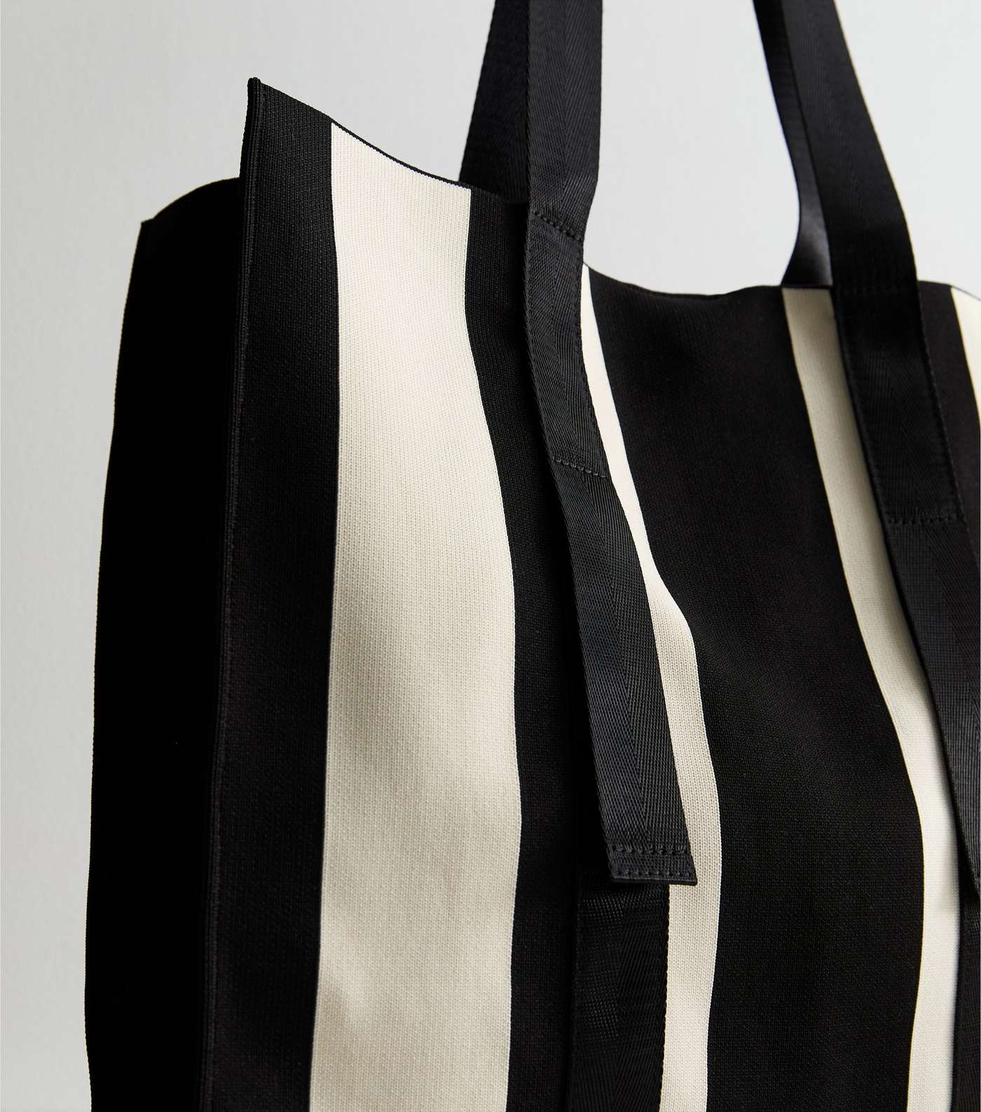 Black Knit Stripe Tote Bag Image 3