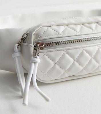 White Leather Look Quilted Bumbag New Look