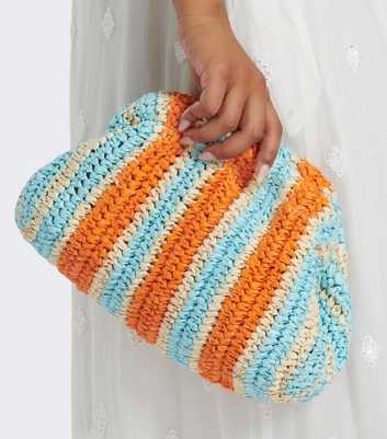 South Beach Orange Straw Clutch Bag