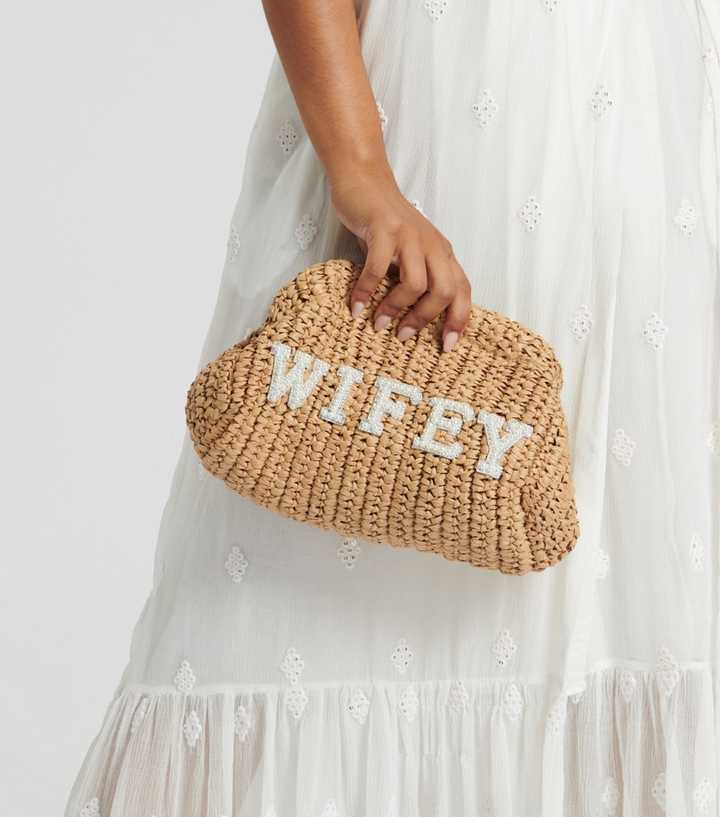 South Beach Tan Raffia Wifey Clutch Bag