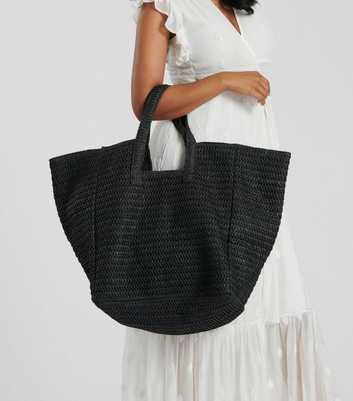 South Beach Black Woven Oversized Shoulder Bag