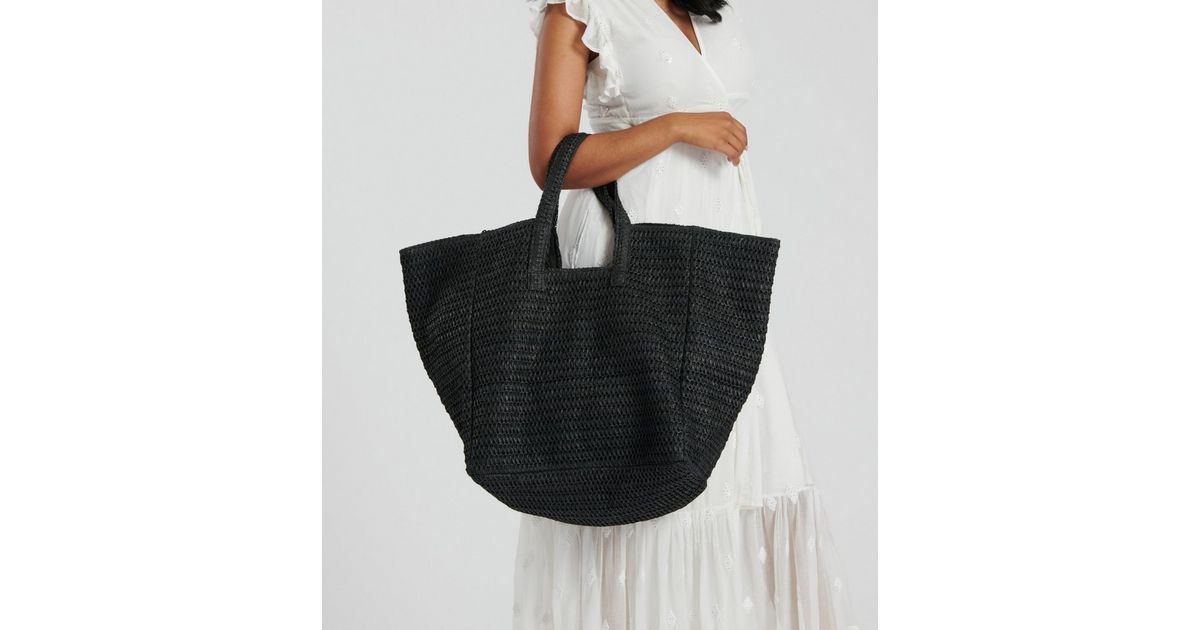 South Beach Black Woven Oversized Shoulder Bag New Look