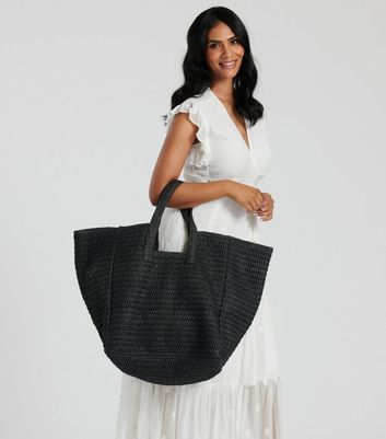 South Beach Black Woven Oversized Shoulder Bag New Look