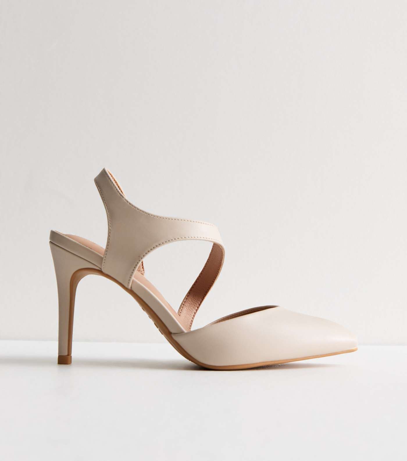 Wide Fit Off White Asymmetric Strap Stiletto Heel Court Shoes Image 5