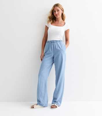 JDY Blue Drawstring Wide Leg Trousers