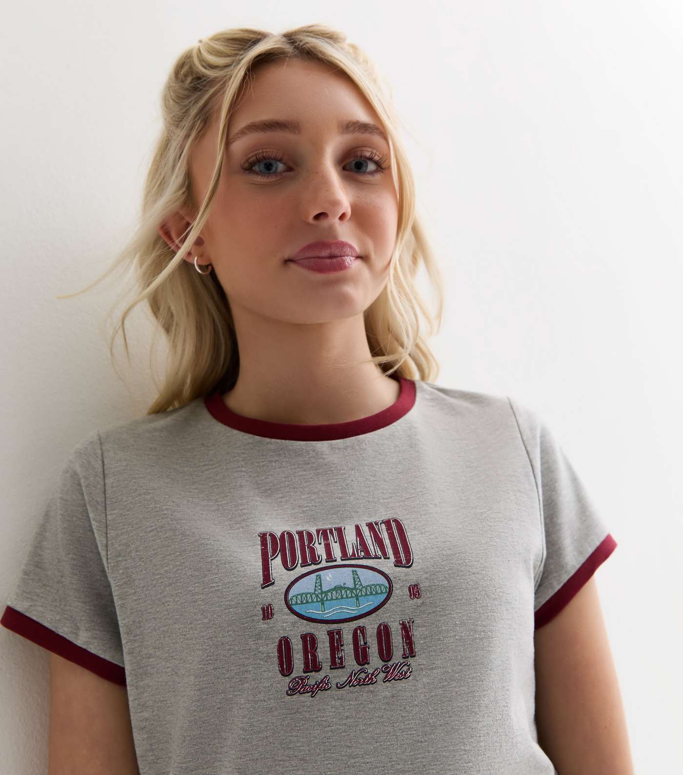 Girls Grey Portland Logo Ringer T-Shirt Image 2