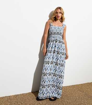 ONLY Blue Abstract Print Strappy Shirred Maxi Dress