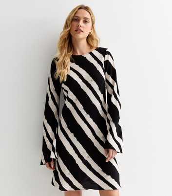 Black Diagonal Stripe Long Sleeve Mini Dress