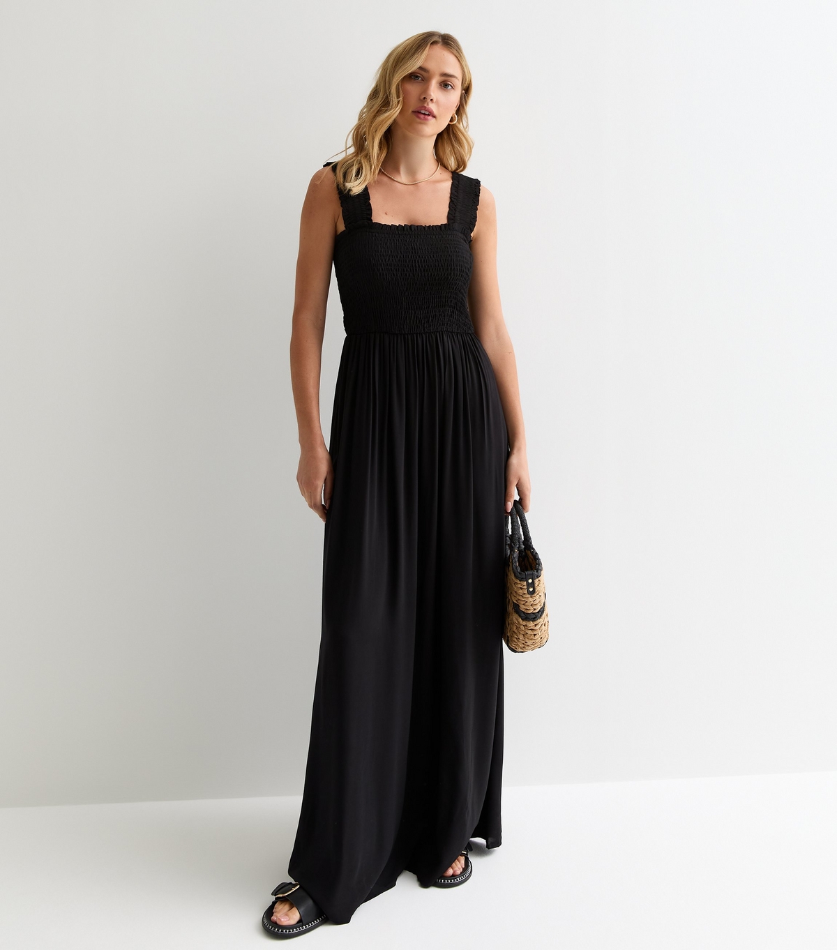 Women's Black Shirred-Bodice Sleeveless Maxi Dress JDY New Look