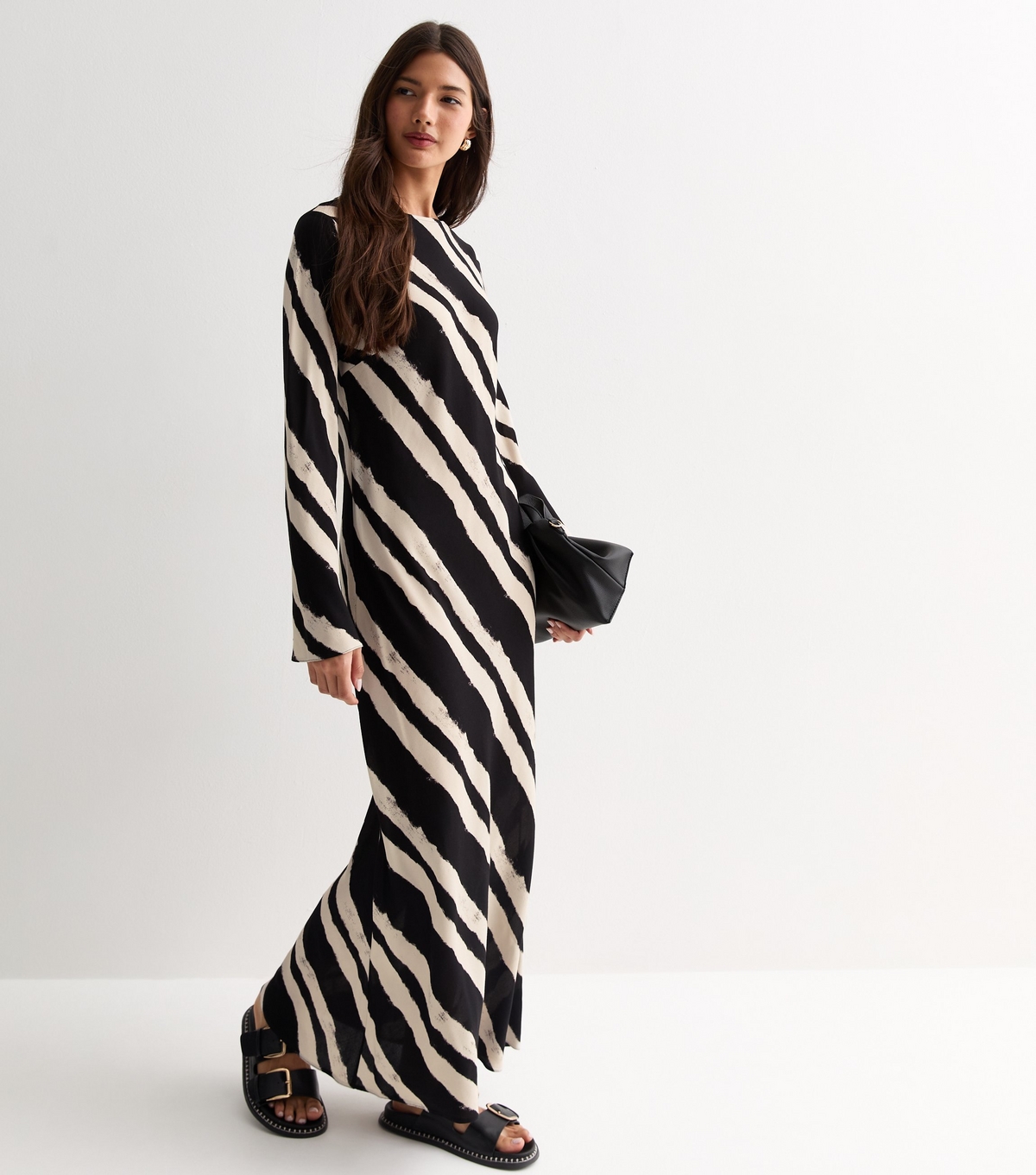 Women's Black Diagonal Stripe Maxi Dress New Look