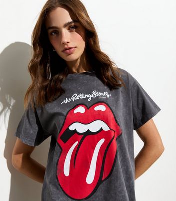 Grey Rolling Stones Acid Wash Mini T-Shirt Dress New Look