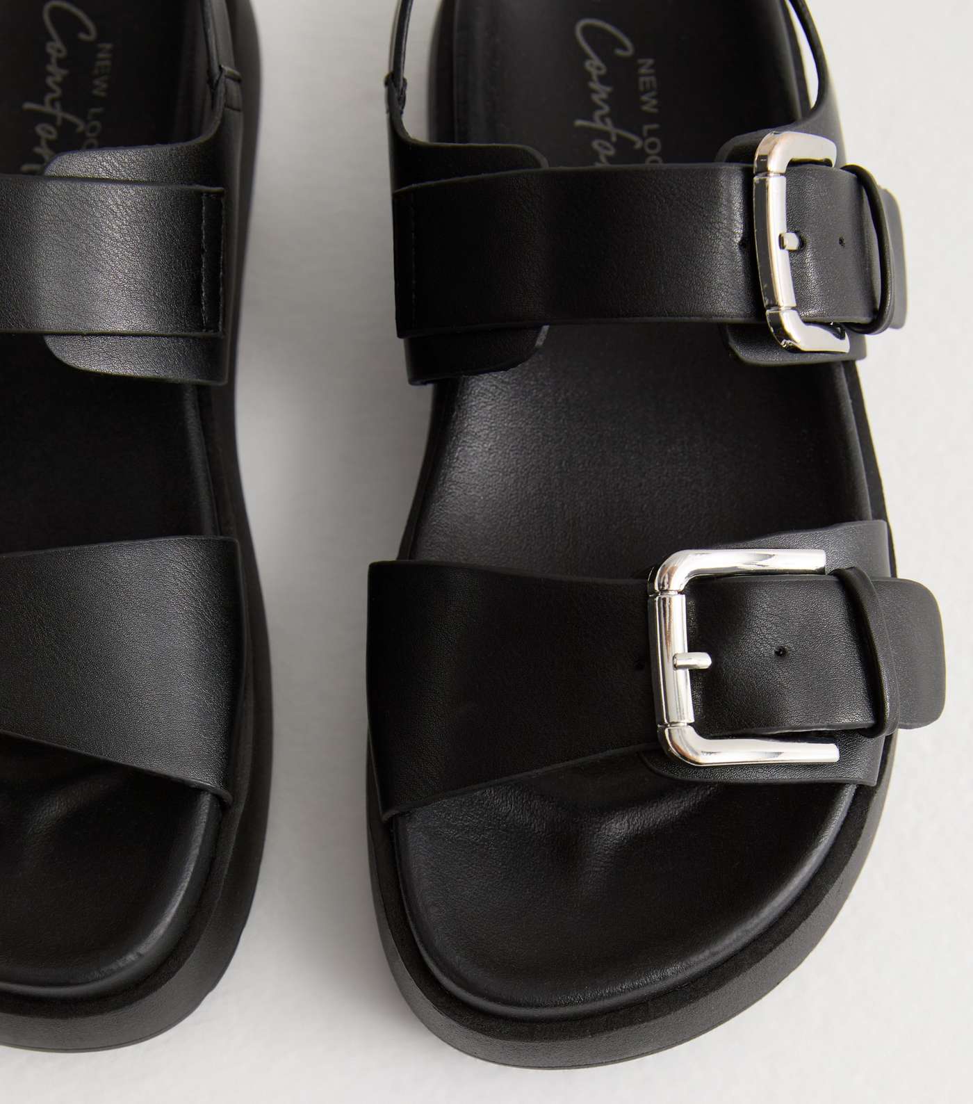 Black Leather-Look Slingback Buckle Chunky Sandals Image 4