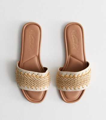 Wide Fit Off White Raffia Mule Sandals