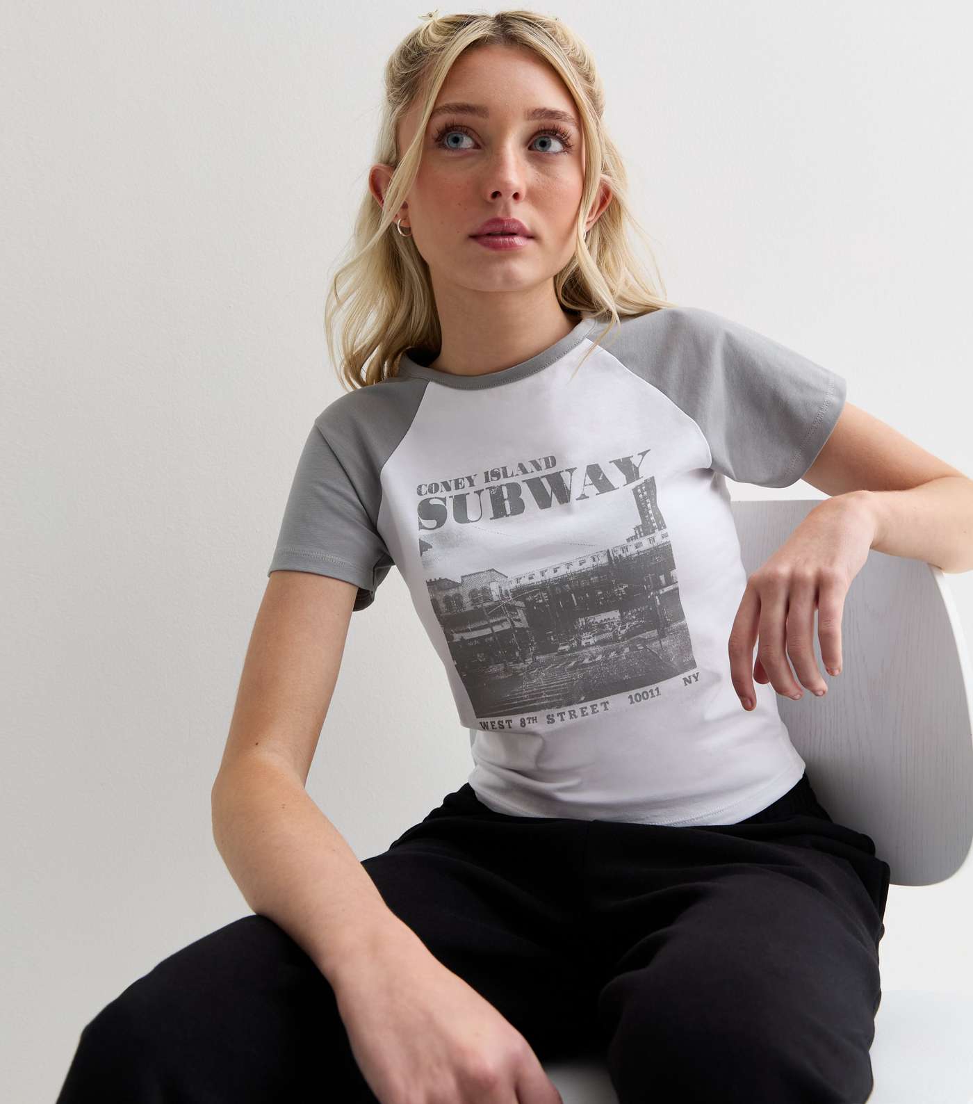 Girls Grey Coney Island Logo Raglan T-Shirt Image 2