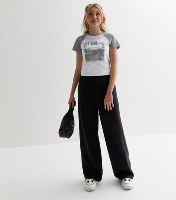 Girls Grey Coney Island Logo Raglan T-Shirt New Look