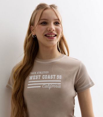 Girls Light Brown Cotton West Coast Logo T-Shirt New Look