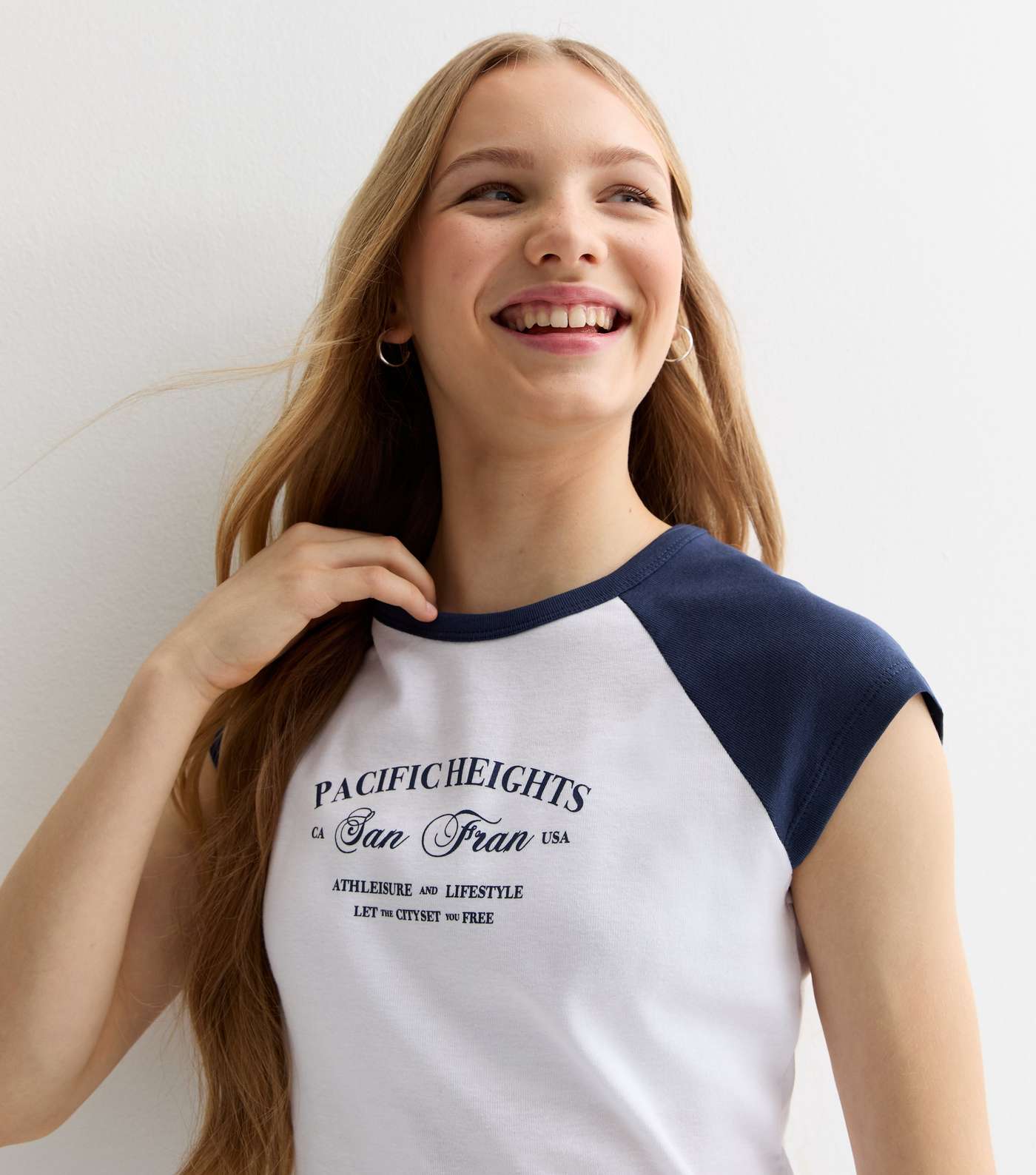 Girls Blue Pacific Heights Logo Raglan T-Shirt Image 2
