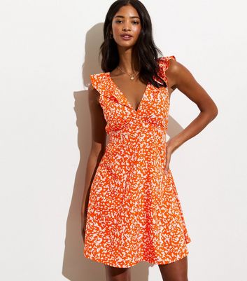 Orange Abstract Print Dress