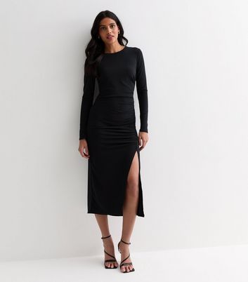 Side split hot sale black dress