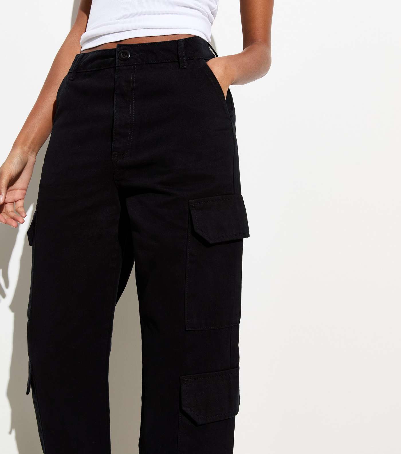 Black Denim Straight Leg Cargo Trousers | New Look