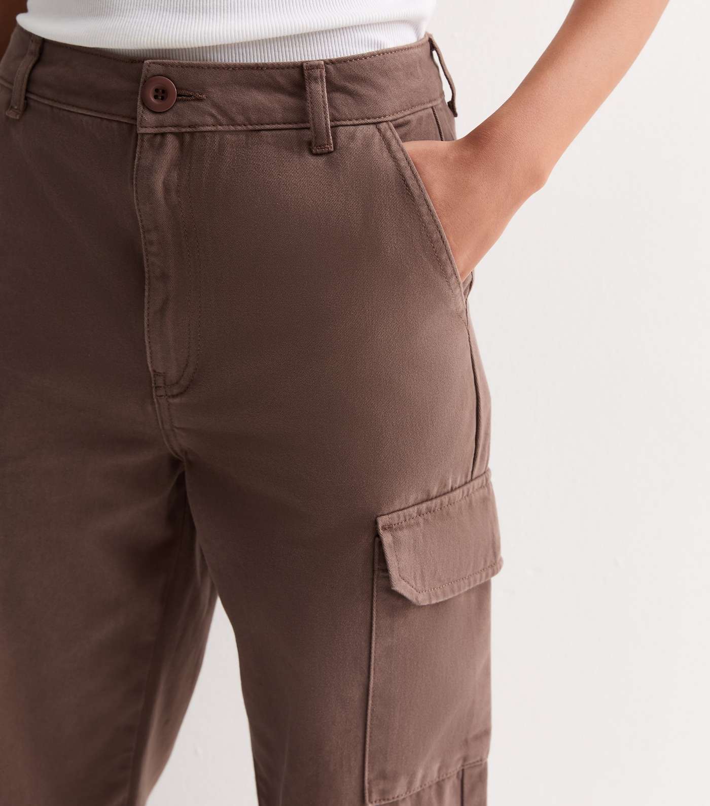 Brown Denim Straight Leg Cargo Trousers Image 2