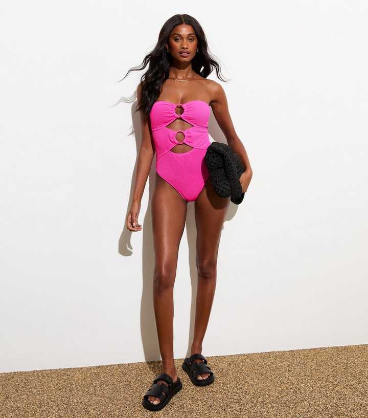 Pink Crinkle-Textured Cut Out Swimsuit 