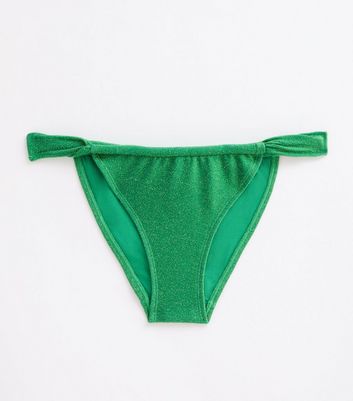 Green Glittered Tanga Bikini Bottoms New Look