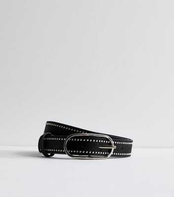 Black Leather-Look Studded Belt