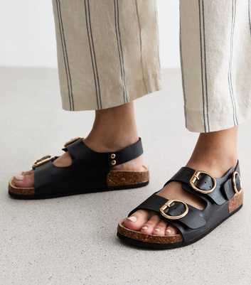 Wide Fit Black Slingback Double-Strap Sandals 