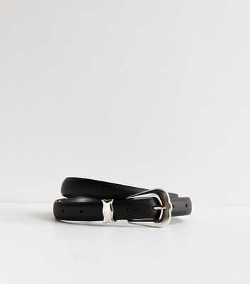 Black Leather-Look Skinny Belt
