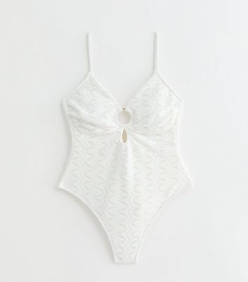 White Crochet Cut Out Swimsuit New Look