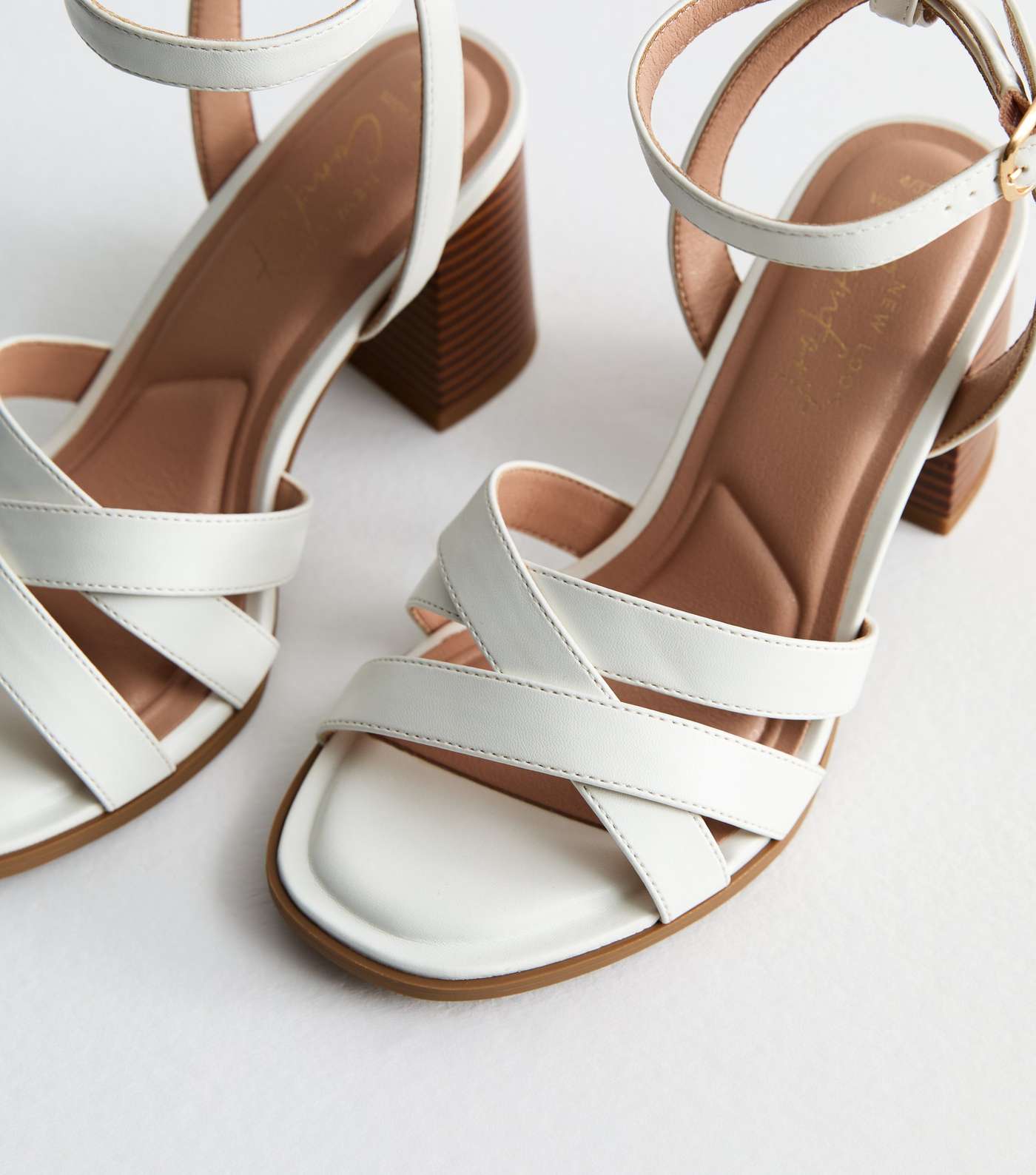 Wide Fit White Leather-Look Block Heel Sandals Image 5