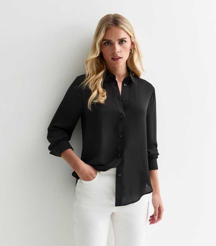Petite Black Off White Long Sleeve Shirt