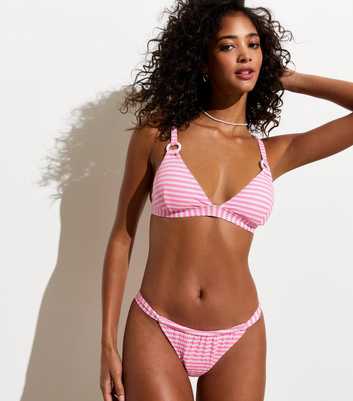Pink Stripe Textured Tanga Bikini Bottoms 