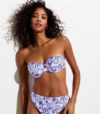 Blue Underwired Sun Print Balconette Bikini Top 