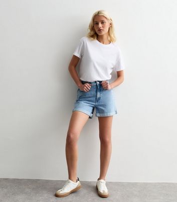 Pale Blue Denim Boyfriend Shorts New Look