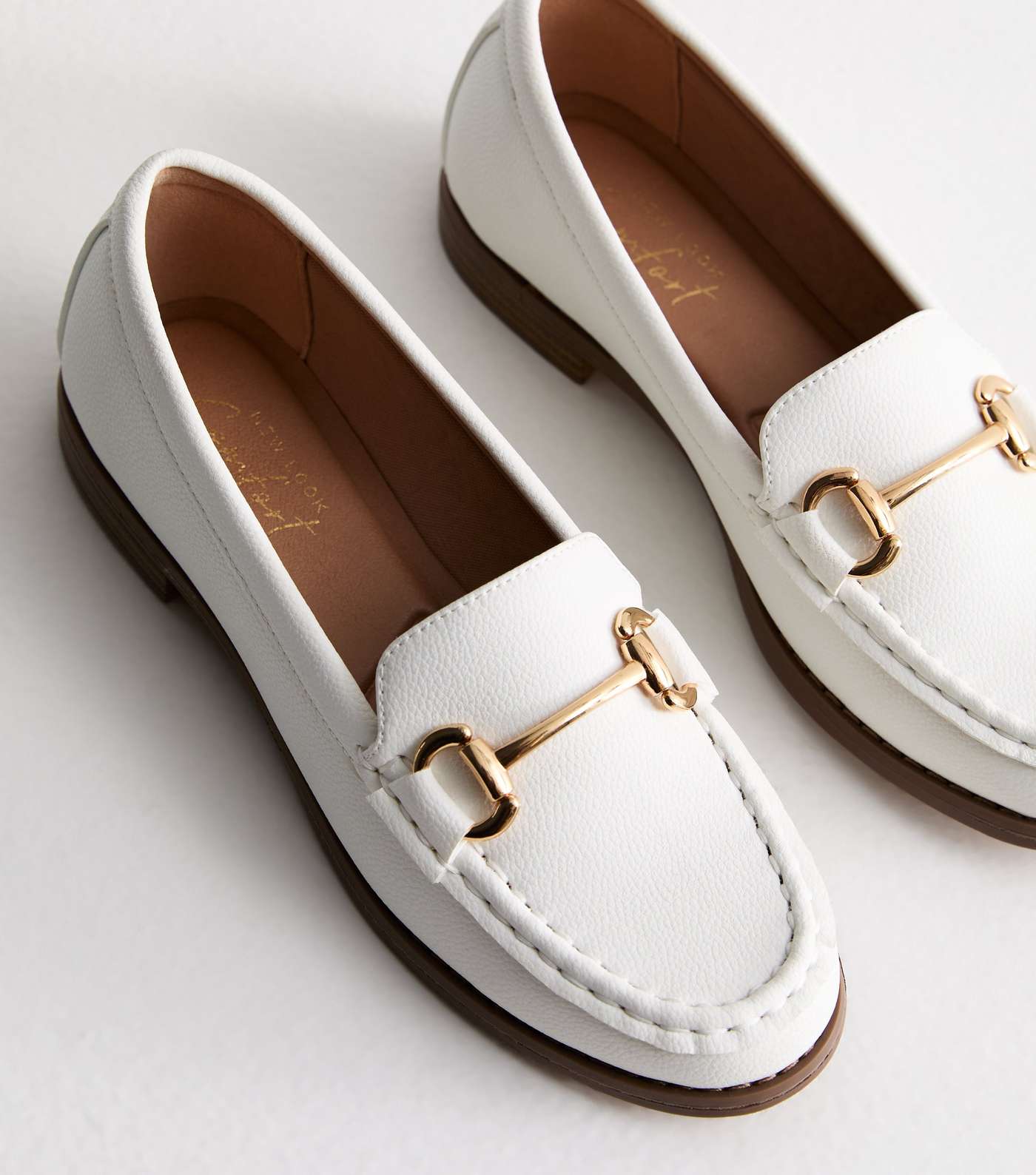 White Leather-Look Snaffle Trim Loafers Image 3