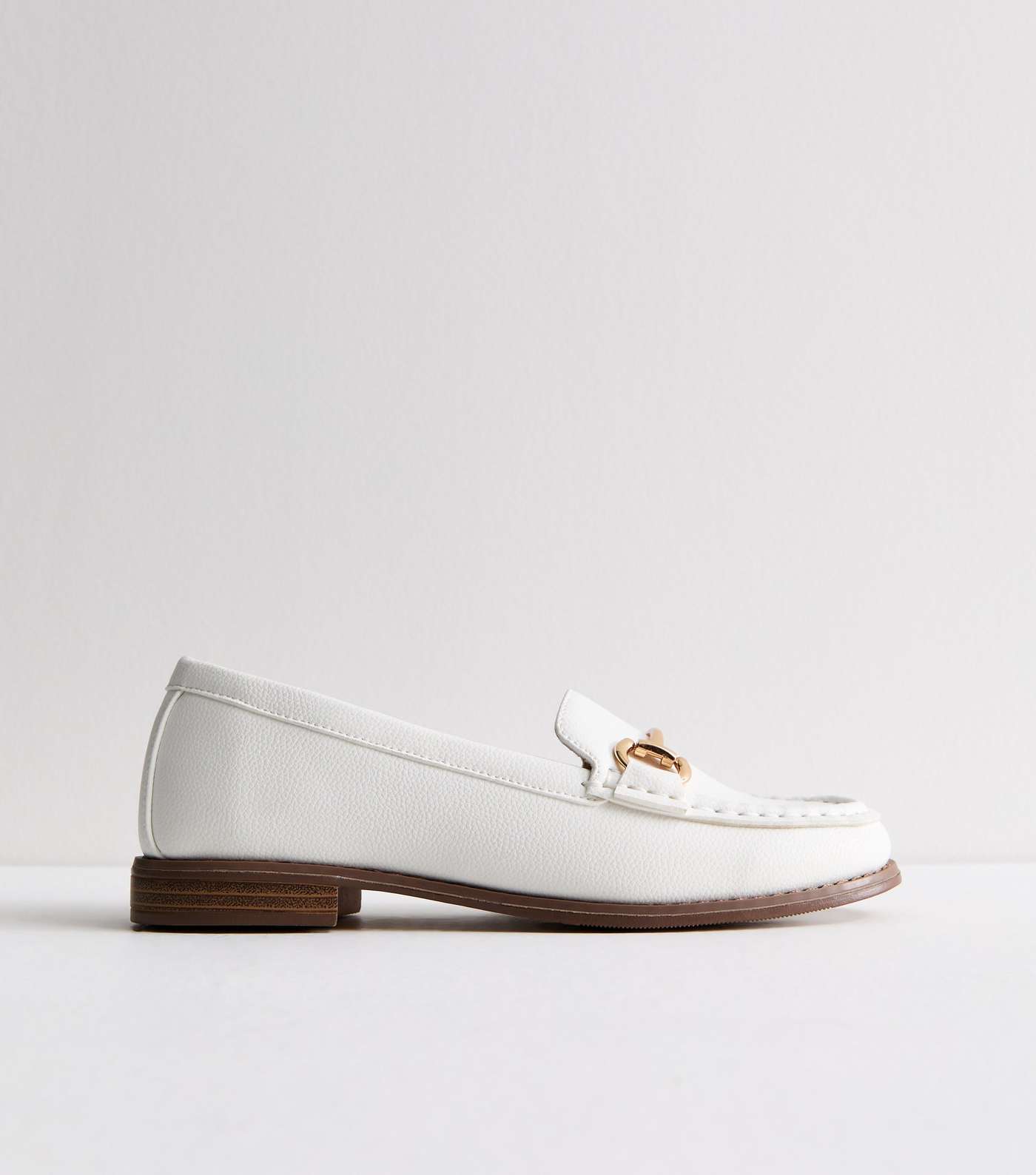 White Leather-Look Snaffle Trim Loafers Image 5