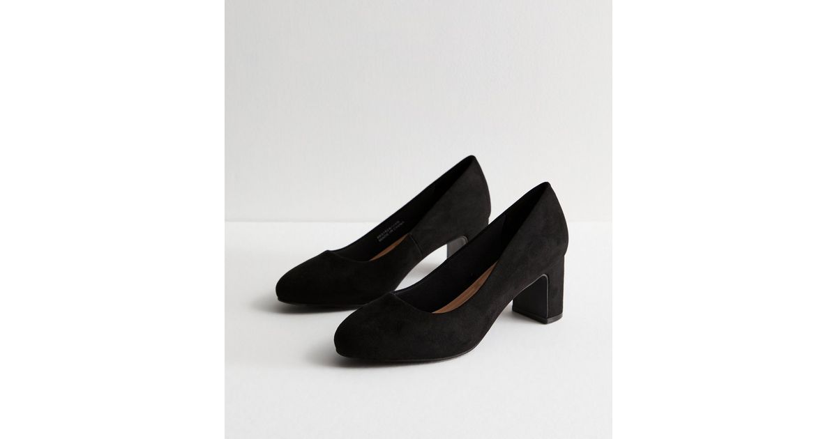 Extra Wide Fit Black Suedette Block Heel Court Shoes New Look