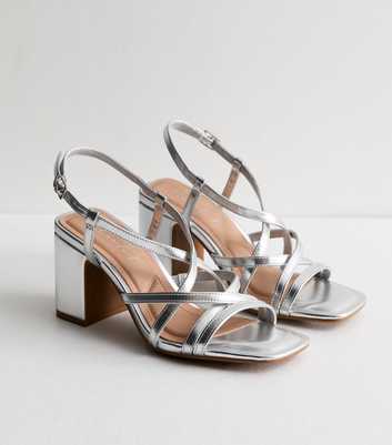 Silver Wide Fit Multi Strap Block Heel Sandals 