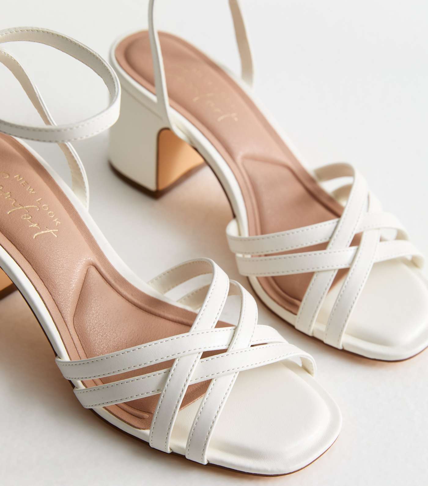 White Leather-Look Strappy Block Heel Sandals Image 3