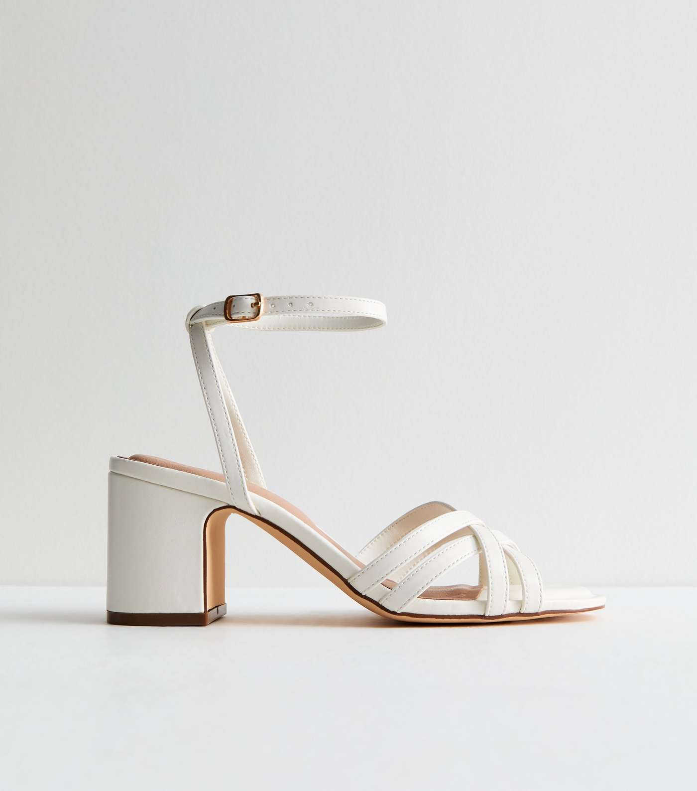 White Leather-Look Strappy Block Heel Sandals Image 5