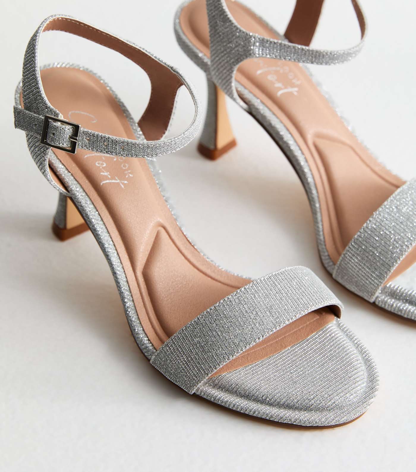 Silver Shimmer 2 Part Stiletto Heel Sandals Image 3