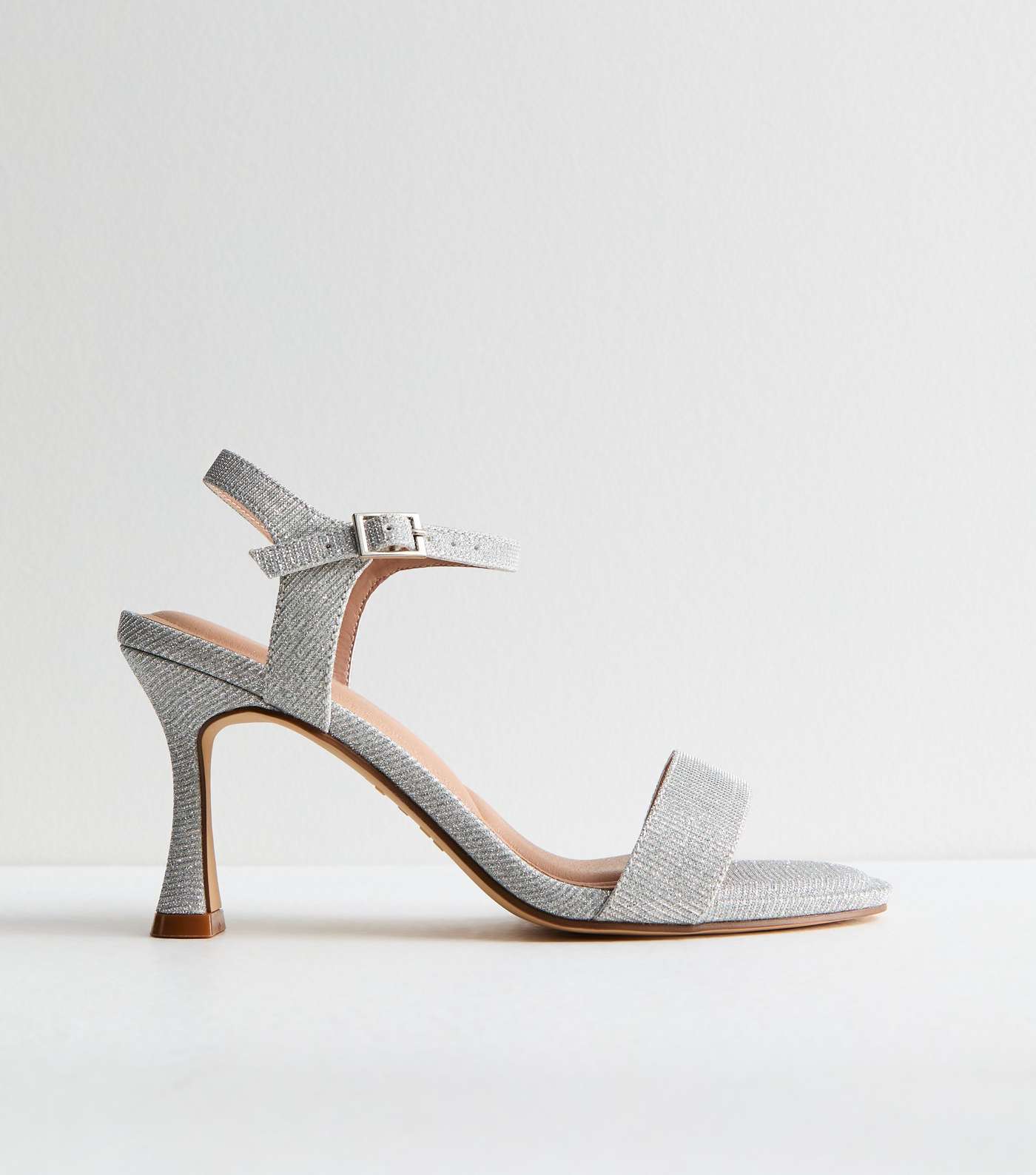 Silver Shimmer 2 Part Stiletto Heel Sandals Image 5
