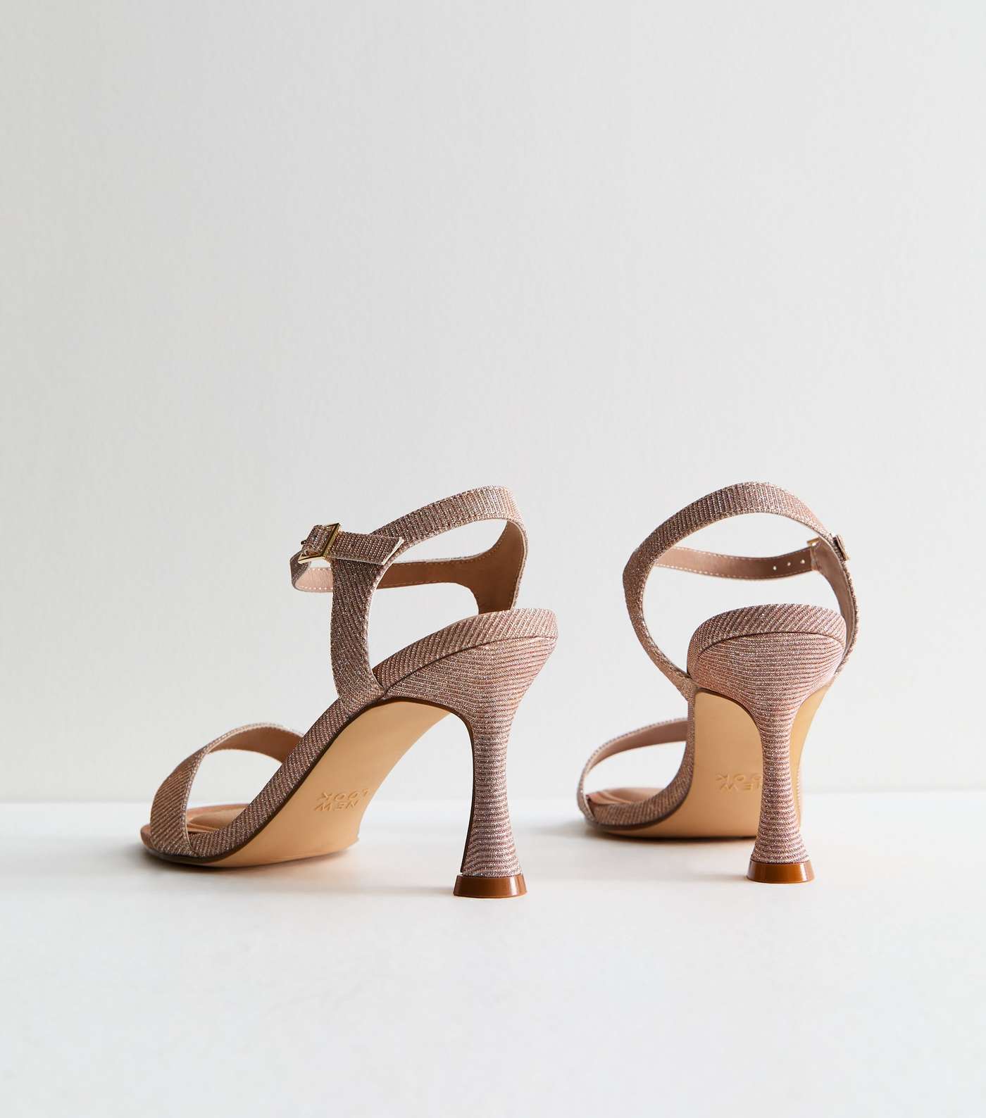 Rose Gold Shimmer 2 Part Stiletto Heel Sandals Image 4