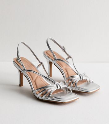 Silver Twist Knot Stiletto Heel Sandals New Look