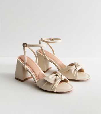 Off-White Leather-Look Bow-Trim Block-Heel Sandals 