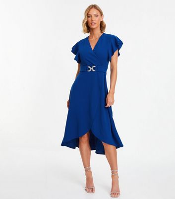 QUIZ Blue Belted Wrap Front Midi Dress New Look