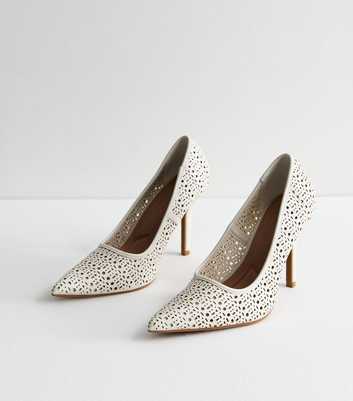 White Pointed Toe Slingback Heel Court Shoes