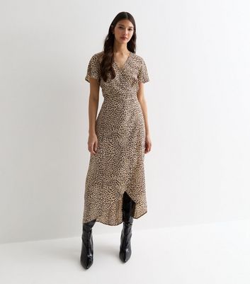 Gini London Cream Leopard Print Wrap Midi Dress New Look